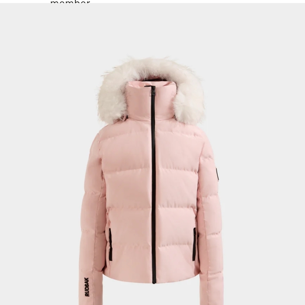 Rudsak Light Pink Puffer Jacket with Faux Fur Hood